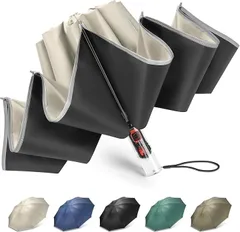 ZOMAKE 折りたたみ傘 逆折り式・逆戻り防止安全設計10本骨 大きい 反射テープ付き 日傘 ワンタッチ 耐風 UVカット撥水速乾 頑丈 雨晴兼用 梅雨対策 台風対応 男女兼用 おしゃれ 収納ケース付き(ベージュ)