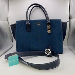 Samantha Thavasa　サマンサタバサ　2WAY　ショルダーハンドバッグ　サマンサマインデニム　インディゴ　花柄　綿　牛革