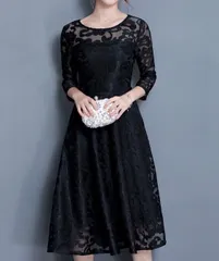 【新品】ワンピース ドレス 総レース パーティー 二次会　結婚式 　ブラック