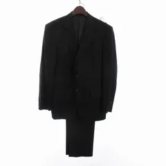 ロロピアーナ Loro Piana Super120's 4シーズン スーツ セットアップ ジャケット シングル 3B 段返り パンツ スラックス ジップフライ ウール 無地 黒 ブラック 90 A4 ■SM3