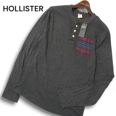 新品 未使用★ HOLLISTER ホリスター 通年 長袖 ボーダー ポケット ヘンリーネック カットソー Tシャツ Sz.S メンズ グレー