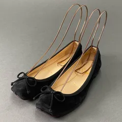 4d21 Christian Louboutin クリスチャン ルブタン バレエシューズ フラットパンプス 34 ブラック スエード レザー リボン イタリア製のサムネイル