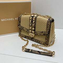 MICHAEL KORS マイケルコース スタッズチェーンショルダーバッグ ラフィア パイソン
