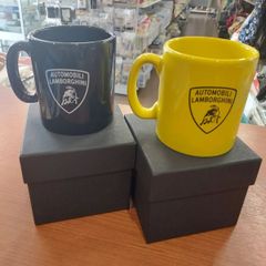ランボルギーニ 　マグカップ 　エンブレム イタリア製 　AUTOMOBILI 　LAMBORGHINI 　イエロー　ブラック2客セット　箱付 新品 未使用