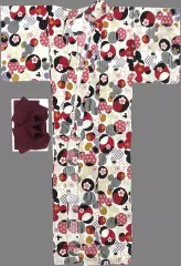 【中古】衣料雑貨 ミッキーマウス 浴衣・結び帯セット(2点セット) フルカラー(ホワイト) フリーサイズ 「ディズニー」 ディズニーストア限定