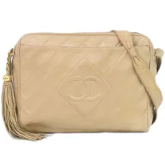 本物 シャネル CHANEL ココマーク タッセル ショルダーバッグ ポシェット ラムスキン レザー ベージュ Coco Mark バッグ 中古 【フォロー割】
