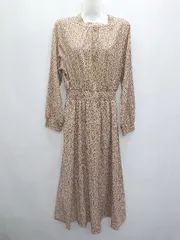 ◇ Ray Cassin レイカズン ウエストゴム 長袖 膝下丈 ワンピース サイズF ベージュ系 マルチ レディース P  【1406180053260】