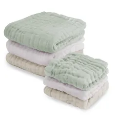 【人気商品】イブル 沐浴ガーゼ (ケラッタ) 沐浴布 タオル ハンカチ ベビー もこもこ 6重ガーゼ くすみカラー 6枚セット (グリーン ベージュ ホワイト)