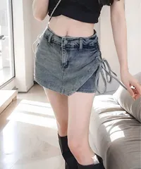 サイドリボンデニムショートパンツスカート
