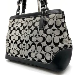 ✨美品✨ COACH コーチ トートバッグ ハンドバッグ バックル シグネチャー 総柄 シルバー金具 ロゴ型押し チャーム キャンバス レザー レディース グレー 灰色 ブラック 黒色