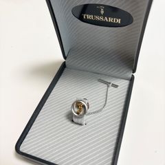 【送料無料】TRUSSARDI/トラサルディ/タイピン/メンズ/シルバー×ゴールド/中古品/箱付き/ロゴマーク