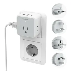 海外 変換プラグ TESSAN C/BF/O/SEタイプ 旅行 便利グッズ コンセント 変換 取り外し可能 マルチ変換プラグ 6台同時充電 3個AC差込口 １つUSB-Cと2つUSB-Aポート付き 韓国 香港 タイ ベトナム ヨーロッパ オーストラリア ド…