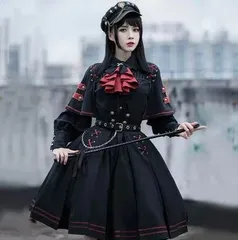 セットアップ 4点セット ブラウス フレアスカート ボウタイ ベルト コスプレ ロリータ ドレス 膝 膝丈 袖あり 長袖 ハイネック パフスリーブ 襟なし スリム 細身 レース かわいい 大人可愛い きれいめ シンプル 大人 上品 おしゃれ お洒落 大人可愛い