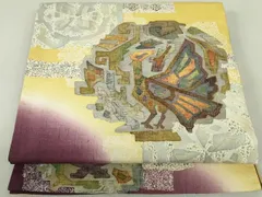 平和屋着物●太鼓柄袋帯　作家物　紬地　絞り　抽象花鳥文　金彩　正絹　逸品　未使用　DAAT0136ob