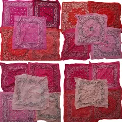 古着卸 まとめ売り ペイズリー柄 バンダナ  小物 20枚セット (ユニセックス ) サーモンピンク ダークピンク 中古 古着 NA7889