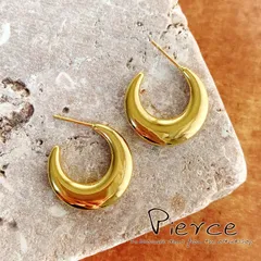 ステンレス製 ピアス 金属アレルギー つけっぱなし レディース ムーン 月 ハーフ フープ ゴールド メタル お洒落 トレンド 流行 上品 おしゃれ シンプル スタッドピアス 両耳 大人 女性