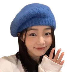 秋冬コーデに映える モヘア混 ブルー ベレー帽 レディース ニット素材 防寒 おしゃれ 可愛い カジュアル