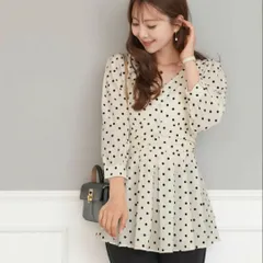 ドット柄 ハイウエスト バックリボン ブラウス le reve vaniller　ペプラム　フリル　チュニック　中田絵里奈　水玉　ドット