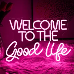 【迅速発送】Welcome To The Good Lifeネオンサイン ledネオン看板 英語ネオン管インテリア 調光可能 ウォール装飾ライト ベッドルーム キッズルーム 誕生日 パーティーバー デコレーションUSB電源付き ピンク