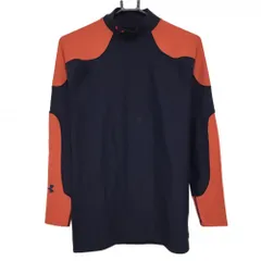 【超美品】アンダーアーマー 長袖ハイネックシャツ ネイビー×オレンジ ロゴ刺しゅう 裏微起毛 メンズ XL ゴルフウェア UNDER ARMOUR