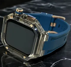 クリアブラック　ネイビー　ローズゴールド◆アップルウォッチ ラバーベルト カバー　クリア ケース 40mm 41mm 44mm 45mm 4 5 6 7 8 9 se スポーツ メンズ レディース　4ネジ　Apple Watch バンド　オリジナルバックル付き