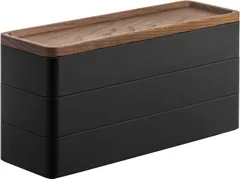 山崎実業(Yamazaki) トレー付き スリム アクセサリーケース 3段 ブラウン 約W24XD8XH11.5cm リン RIN 蓋がトレーになる アクセサリー収納 5810