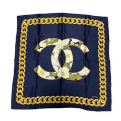 1210　CHANEL シャネル　スカーフ　ネイビー