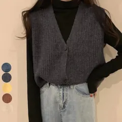 Vネック ニットベスト ノースリーブ 袖なし 着痩せ  体型カバー