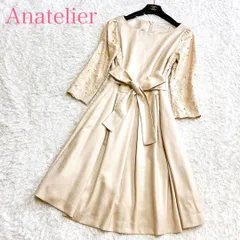 極美品 Anatelier アナトリエ 上品ワンピース リボン エンブロイダリー 花柄 スカラップ 花刺しゅう 七分袖 38 M 美シルエット ワールド