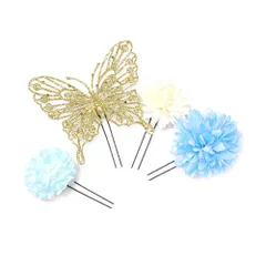 髪飾り 成人式 振袖 前撮り 袴 花 浴衣 夏祭り 花火大会 ４点セット ゴールド 白 水色 ラメ 蝶 蝶々 浴衣 髪型 ヘアスタイル No.9-3778
