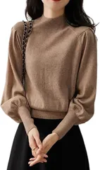 【人気商品】無地 着回し おしゃれ 長袖 セーター 春 ニット 秋 リブ インナー ハイネック トップス パフスリーブ レディース [J.STORE]