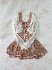 小花柄　ベルト付き　シフォン　ハイウエスト　スカート ロリータ　森系