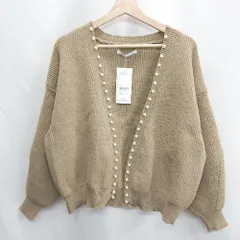 ◇ ⊇◎●未使用● ELENCARE DUE パール付き ニット 長袖 カーディガン サイズF グレイベージュ レディース E  【1501230033817】