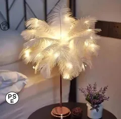 新しい未使用 テーブル ランプ フェザー 装飾 スタイリッシュ おしゃれ かわいい インテリア 卓上 ナイト ライト 電気 スタンド 間接照明 白 ピンク 4-7