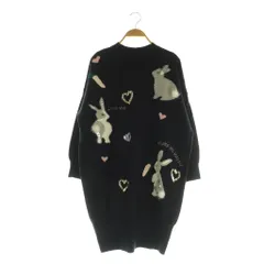 チェスティ Chesty ラビットニットワンピース ミニ 長袖 ポンポン ミンクファー スパンコール F ブラック /MY ■OS