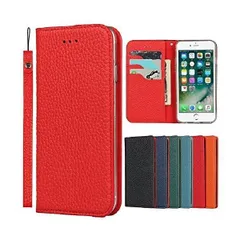 6.1 インチ レザー iPhone12 ケース 手帳型 iPhone12pro 手帳型ケース (ライチ紋本革-レッド 02-iPhone )