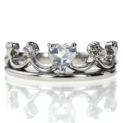 K18WG ホワイトゴールド リング ブルームーンストーン ダイヤ 0.02ct ハート ティアラ 王冠 クラウン 5号 指輪【新品仕上済】【zz】【中古】