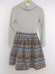 ◇ green label relaxing 切り替え ネイティブ柄 長袖 ミニ ワンピース グレー パープル マルチ レディース P  【中古】 【1209200004996】