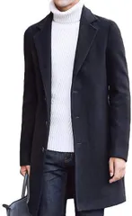 BENQUE(ベンケ) コート メンズ ビジネス 秋冬 チェスターコート 暖かい カジュアル コートメンズ スーツ ロング ウール ビジネスコート メンズコート 冬物 冬服 アウター 裏地あり 防寒 服メンズ 冬コート(ブラック,  L)