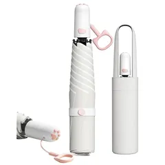 折りたたみ傘 猫の肉球傘 日傘 UVカット 100 遮光 折り畳み 日傘兼用雨傘 ワンタッチ自動開閉 軽量 コンパクト 紫外線遮断 耐強風 晴雨兼用 持ち運びに便利 収納ポーチ付き レディース メンズ 子供に適用（オフホワイト） 0
