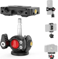 XXZU ボールヘッド 自由雲台 360°回転可能 ボール雲台 パノラマ撮影 スマホクリップ スマホホルダー カメラ 三脚 マウント 1/4インチネジ コールドシュー付き 小型雲台 耐荷重2kg スマホ/ビデオカメラ/一眼レフ/三脚/一脚に