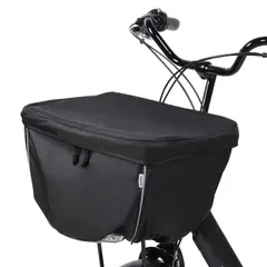 Convida 自転車 カゴカバー 前 防水 2段式 厚手 600Dナイロン 反射帯付き 撥水加工 ファスナー両開き 雨よけ 電動アシスト車対応 (11757-ブラック)
