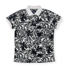 PEARLY GATES パーリーゲイツ 半袖ポロシャツ 黒×白 ヤシの木総柄 レディース 1 /ゴルフウェア/非売品