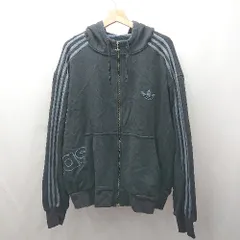 ◇ ⊇ adidas 三つ葉 トレフォイル 長袖 裏起毛フルジップスウェットパーカー サイズL グレー系 メンズ E  【1507030005979】