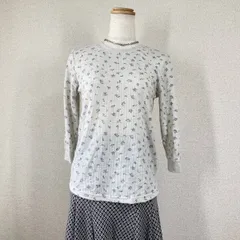 【シネマクラブ】カットソー　白　S　シャツ　花柄 綿 丸首 クルーネック 長袖 ストレッチ Y2K　フェアリーグランジ　森ガール