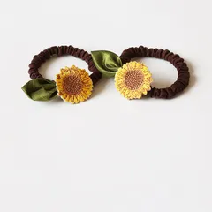 2点セット髪ゴム ヘアゴム シュシュ 髪飾り レディース 女性 刺繍 ひまわり ヘアアクセサリー 