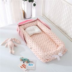 【特価セール】Luddy ベビーベッド 新生児 枕付き ベッドインベッド 折りたたみ式 携帯型ベビーベッド 添い寝 ポータブル 出産祝い 通気性洗濯可能 0-24ヶ月 ピンク 85*45*12cm
