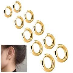 【数量限定】ゴールド 男女兼用 サージカルステンレス アクセサリー （サイズ10mm-12mm-14mm-16mm-18mm、幅2.5mm） エレガント 人気 金属アレルギー対応 リングピアス 両耳用 ピアス レディース メンズ フープピアス【5ペア】 [Do