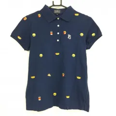 【美品】パーリーゲイツ 半袖ポロシャツ ネイビー×イエロー フード総柄刺しゅう  レディース 0(Ｓ) ゴルフウェア PEARLY GATES