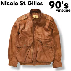90sヴィンテージ Nicole St Gilles ニコル サン ジル 牛革 カウレザー フライトジャケット ボンバージャケット 革ジャン アウター ミリタリー アメカジ M ブラウン メンズ